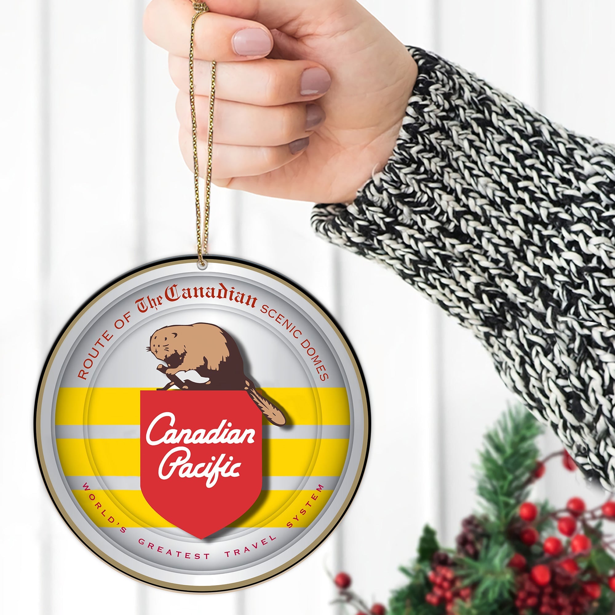 Canadian Pacific Railroad Round Ornament, Logo Decoration for Christmas Tree, Vintage Train Ornament