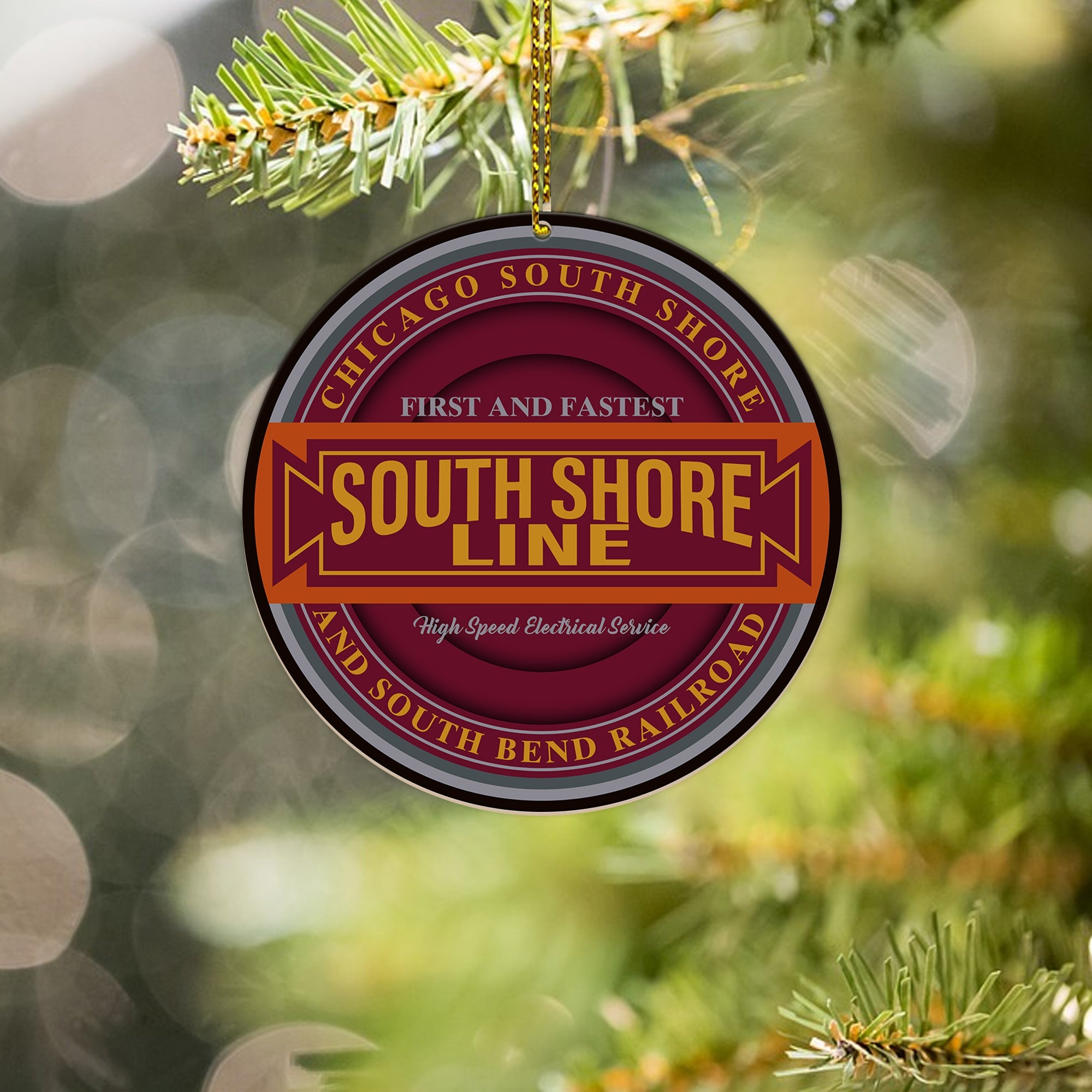 Chicago South Shore and South Bend Railroad Ornament, Vintage Train Logo Round Christmas Decoration, Railway Gift