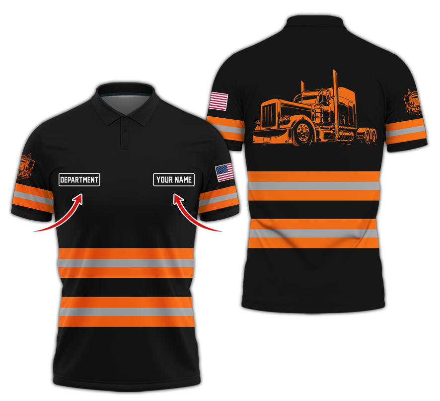 Custom Name Love Truck Shirt, Orange Gift for Men, Husband, or Dad, Trucker Apparel For Men