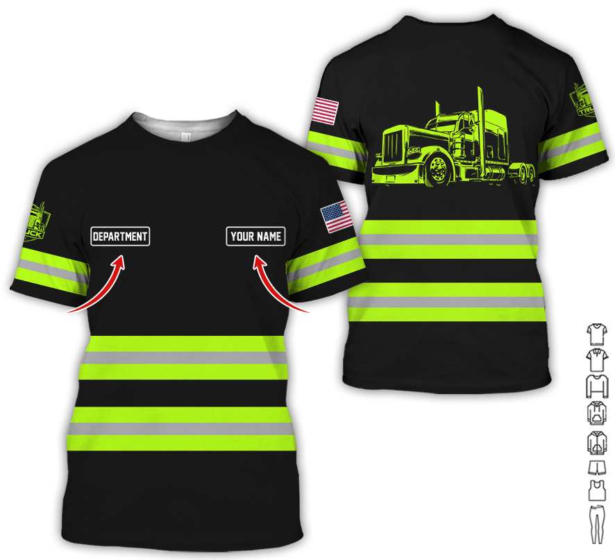 Custom Name Love Truck Shirt, Yellow Green Gift for Men, Husband, or Dad, Trucker Apparel For Men