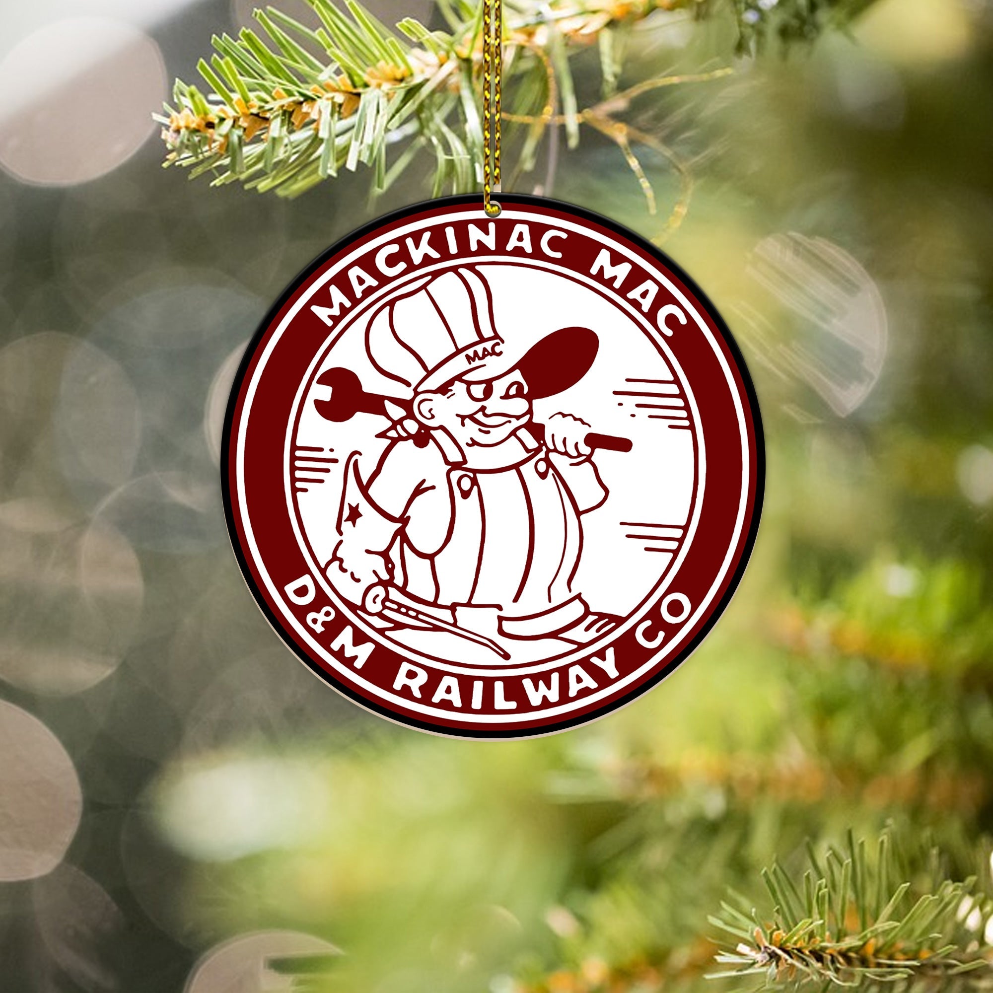 Detroit And Mackinac Railroad Ornament, Vintage Train Logo Round Christmas Tree Decoration, Railway Gift for Fans