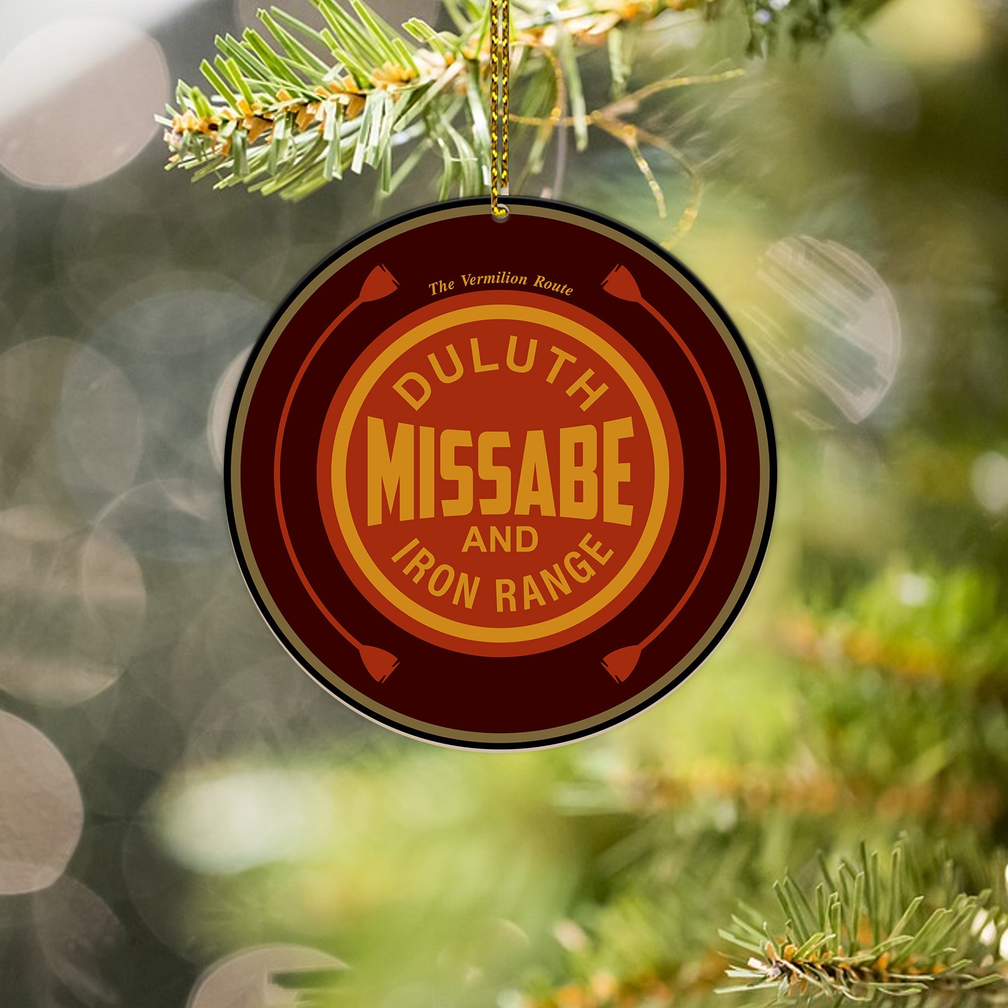 Duluth Railroad Ornament, Vintage Train Logo Round Christmas Tree Decoration for Railway Enthusiasts