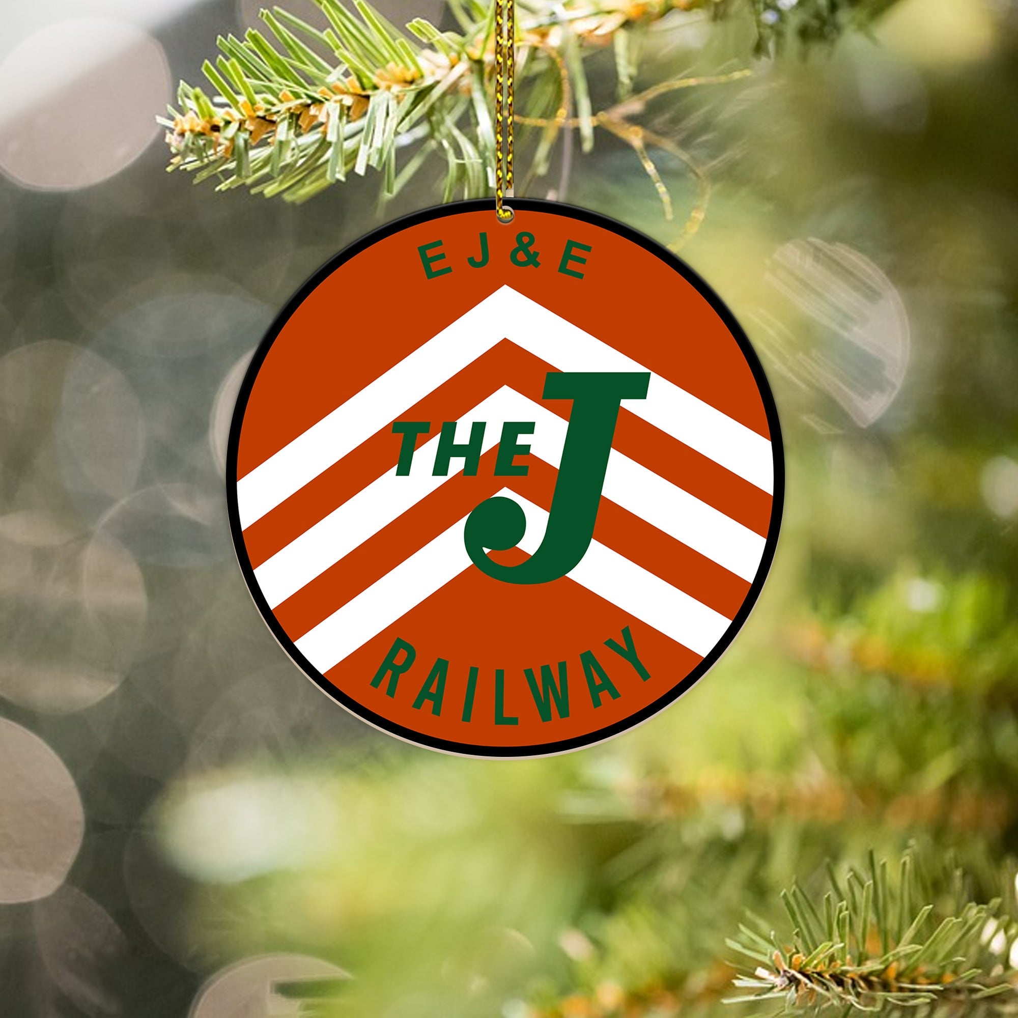 Elgin Joliet and Eastern Railroad Ornament, Vintage Train Logo Round Christmas Tree Decoration, Railway Gift for Fans