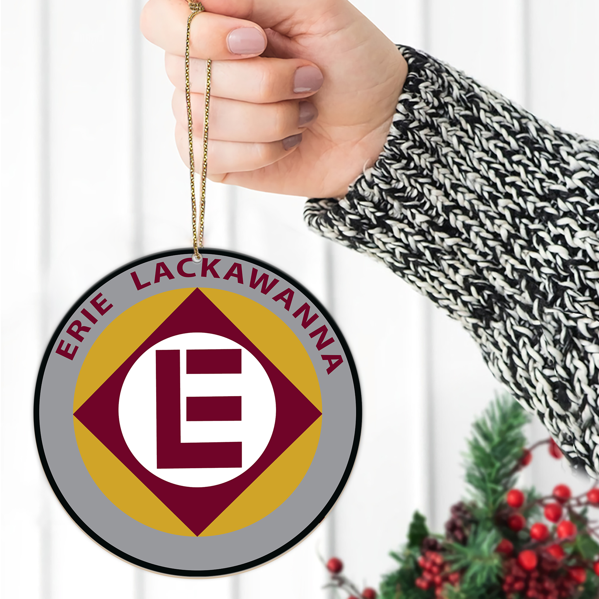 Erie Lackawanna Railroad Ornament, Vintage Train Logo Round Christmas Decor, Perfect Gift for Railway Collectors