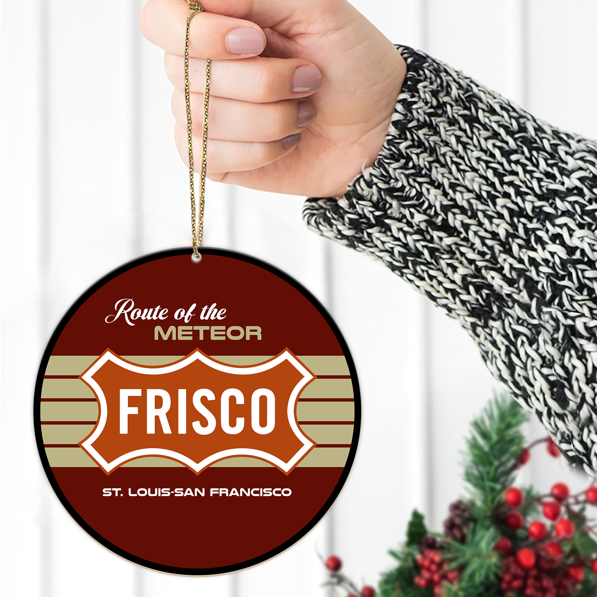 St. Louis San Francisco Railway Ornament, Vintage Frisco Railroad Logo Round Christmas Decor for Train Lovers