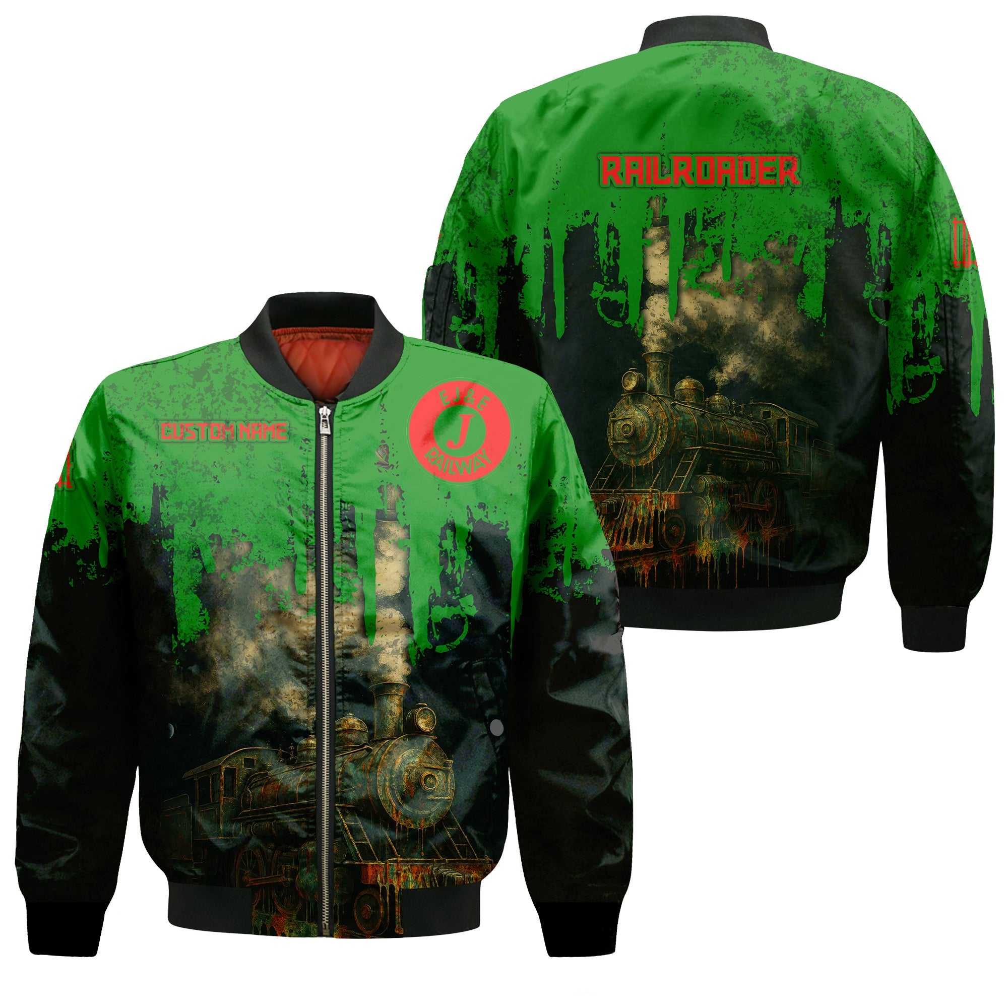 Railspirit Personalized Elgin Joliet And Eastern Railroad Bomber Jacket Vintage Train Art Style Bomber For Locomotive Fans