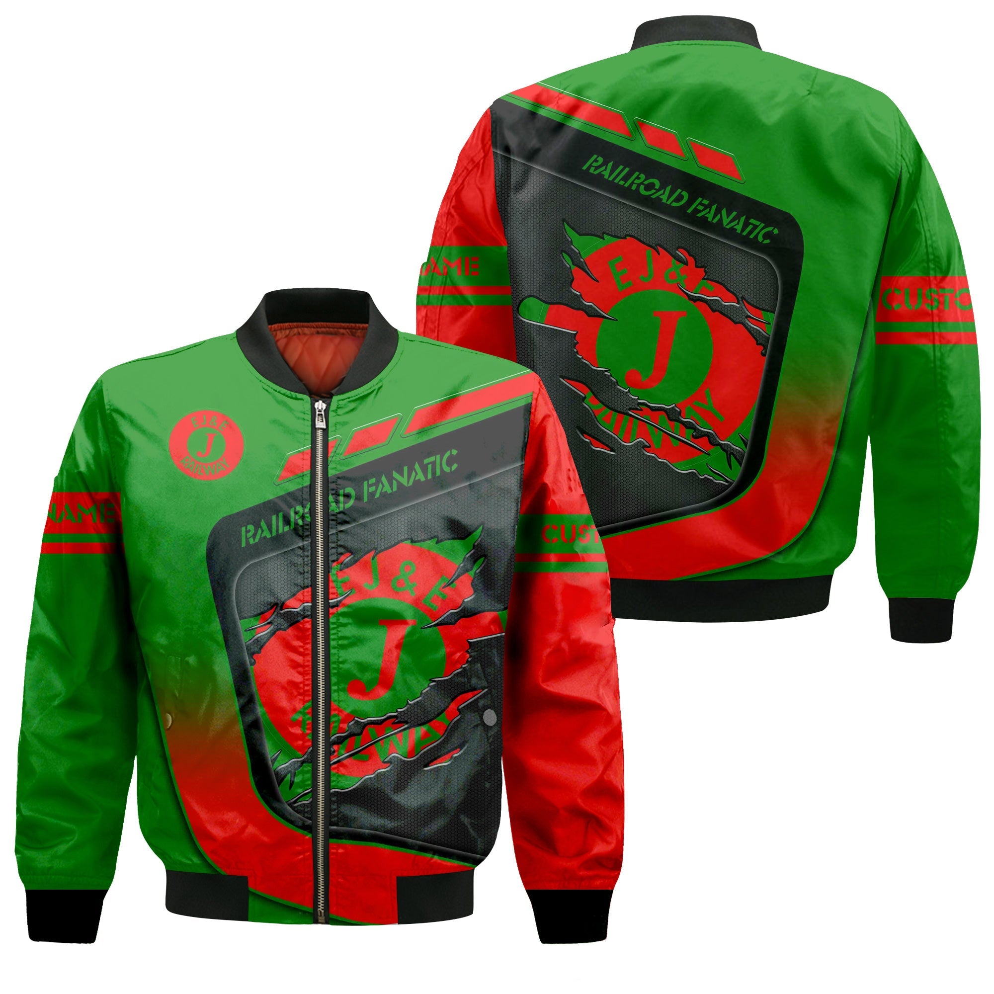 Railspirit Personalized Elgin Joliet And Eastern Railroad Bomber Jacket Ripped Texture Style Train Jacket For Railroad Fanatic