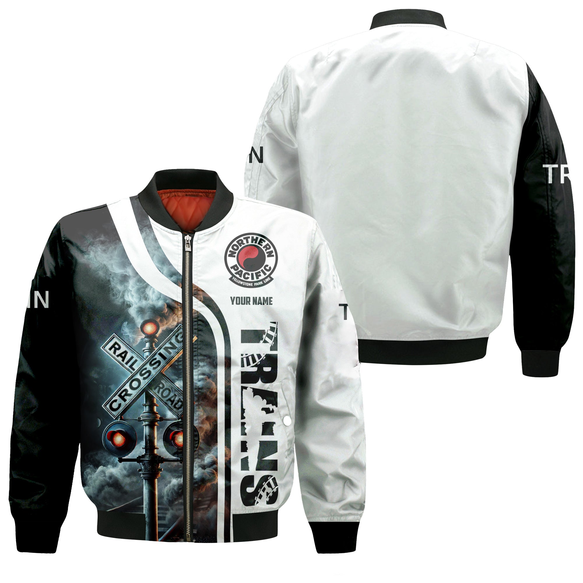 Railspirit Personalized Northern Pacific Railway Bomber Jacket Railroad Crossing Sign Train Bomber All Over Print