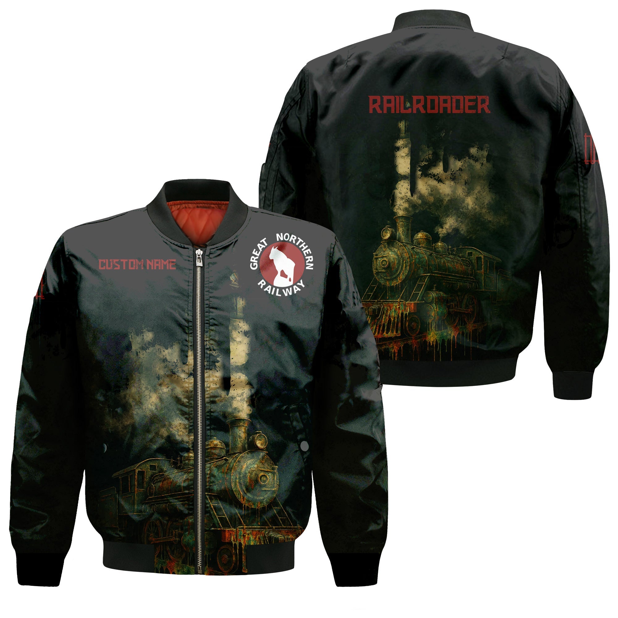 Railspirit Personalized Great Northern Railway Bomber Jacket Vintage Train Art Style GNR Bomber For Locomotive Fans