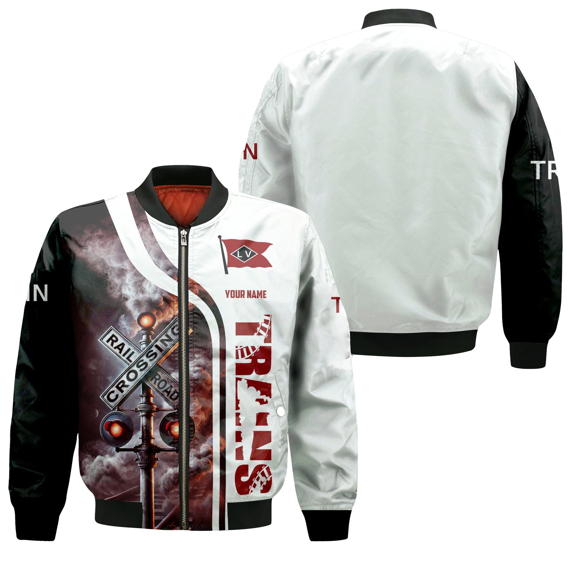 Railspirit Personalized Lehigh Valley Railroad Bomber Jacket Railroad Crossing Sign Train Bomber All Over Print