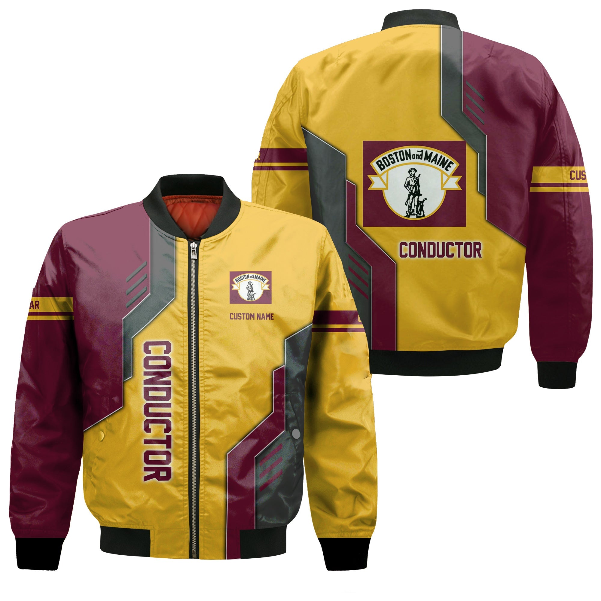 Railspirit Personalized Boston and Maine Railroad Bomber Jacket Unique Railway Style with Custom Job Train Jacket