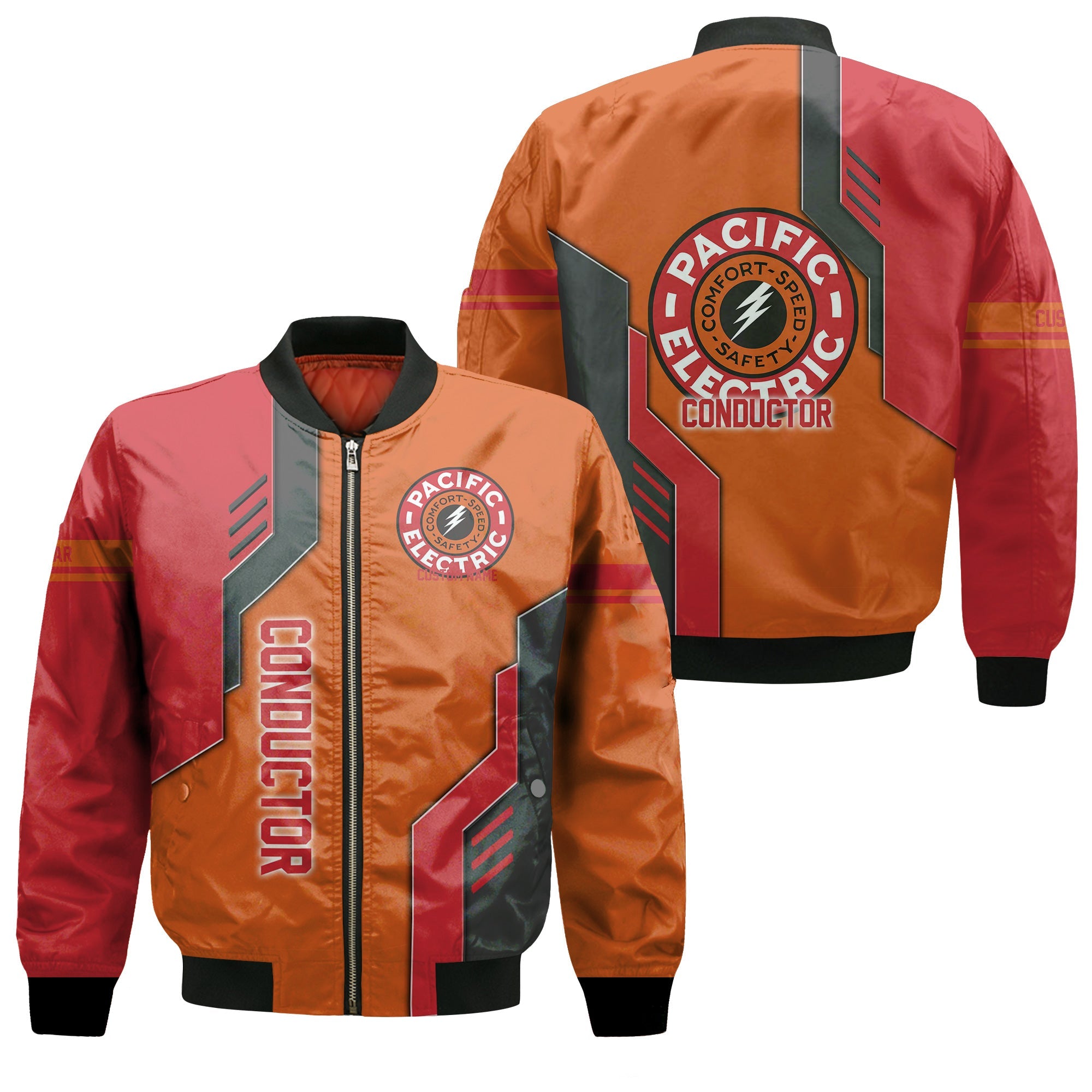 Railspirit Personalized Pacific Electric Railroad Bomber Jacket Unique Railway Style with Custom Job Train Jacket