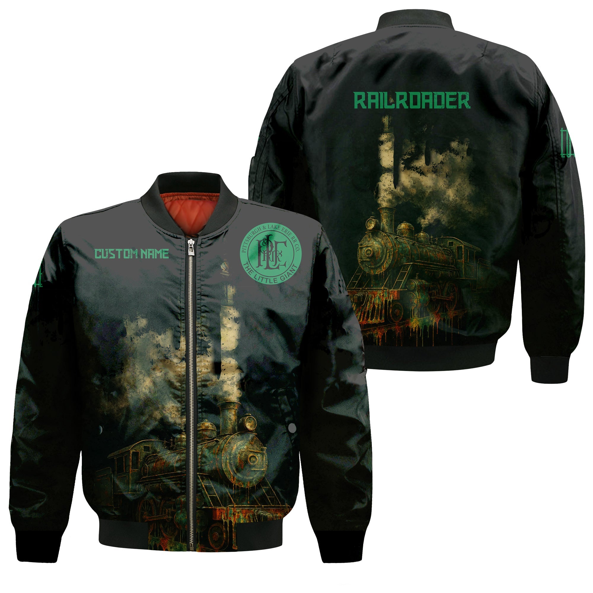 Railspirit Personalized Pittsburgh And Lake Erie Railroad Bomber Jacket Vintage Train Art Style Bomber For Locomotive Fans