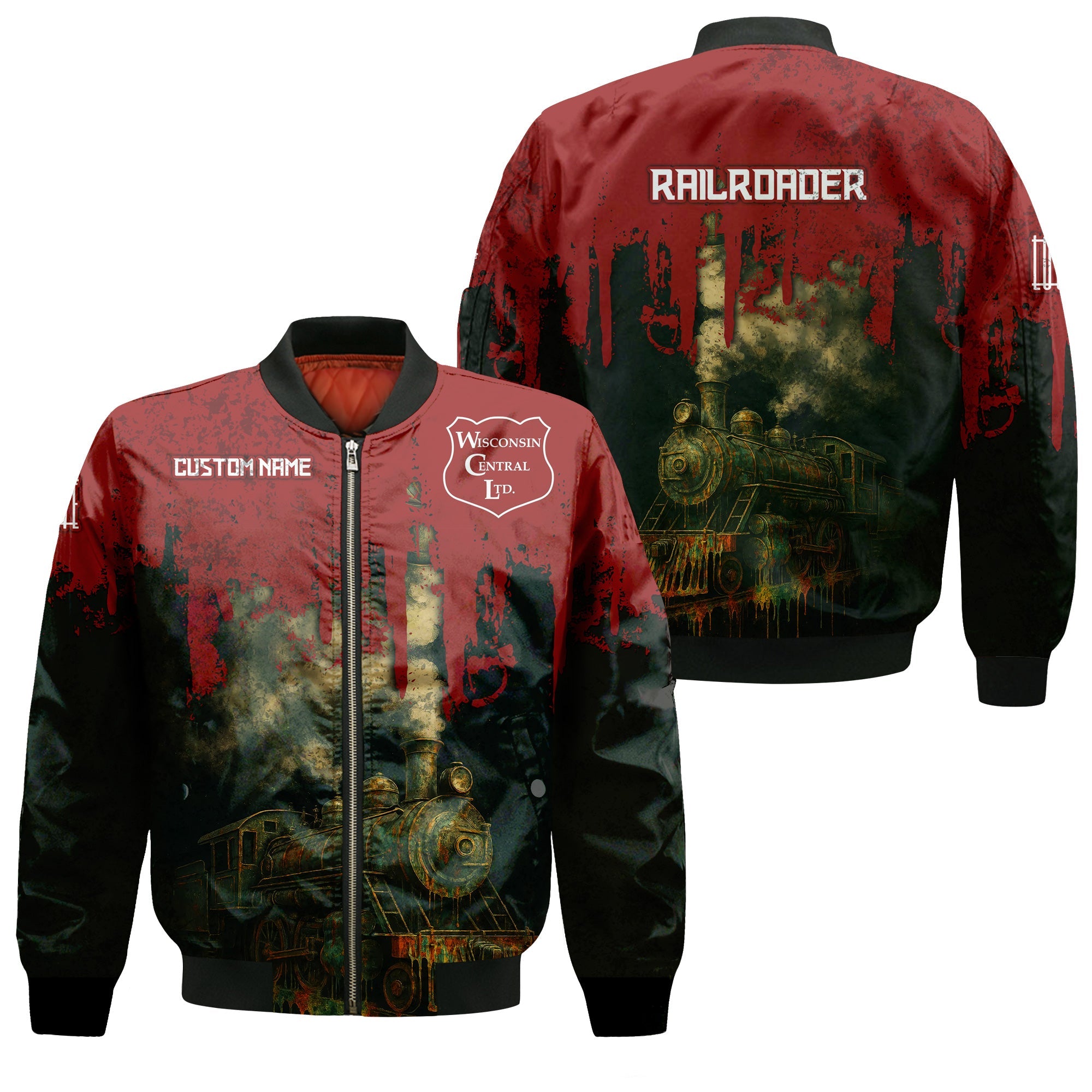 Railspirit Personalized Wisconsin Central Ltd Railroad Bomber Jacket Vintage Train Art Style Bomber For Locomotive Fans