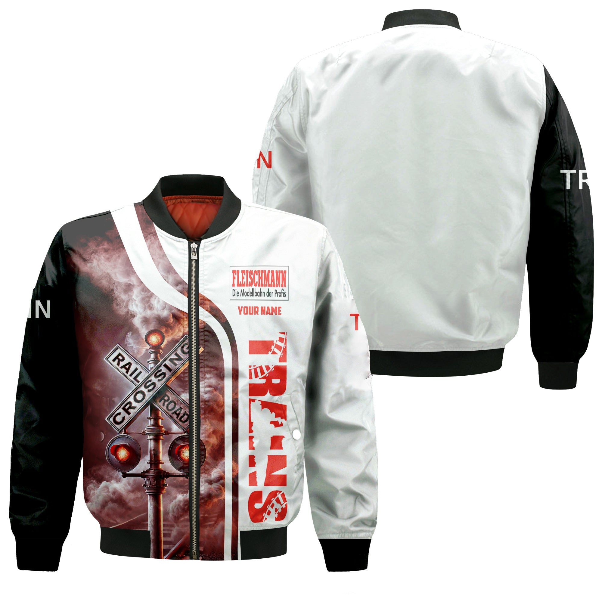 Railspirit Personalized Fleischmann And Western Railroad Bomber Jacket Railroad Crossing Sign Train Bomber All Over Print