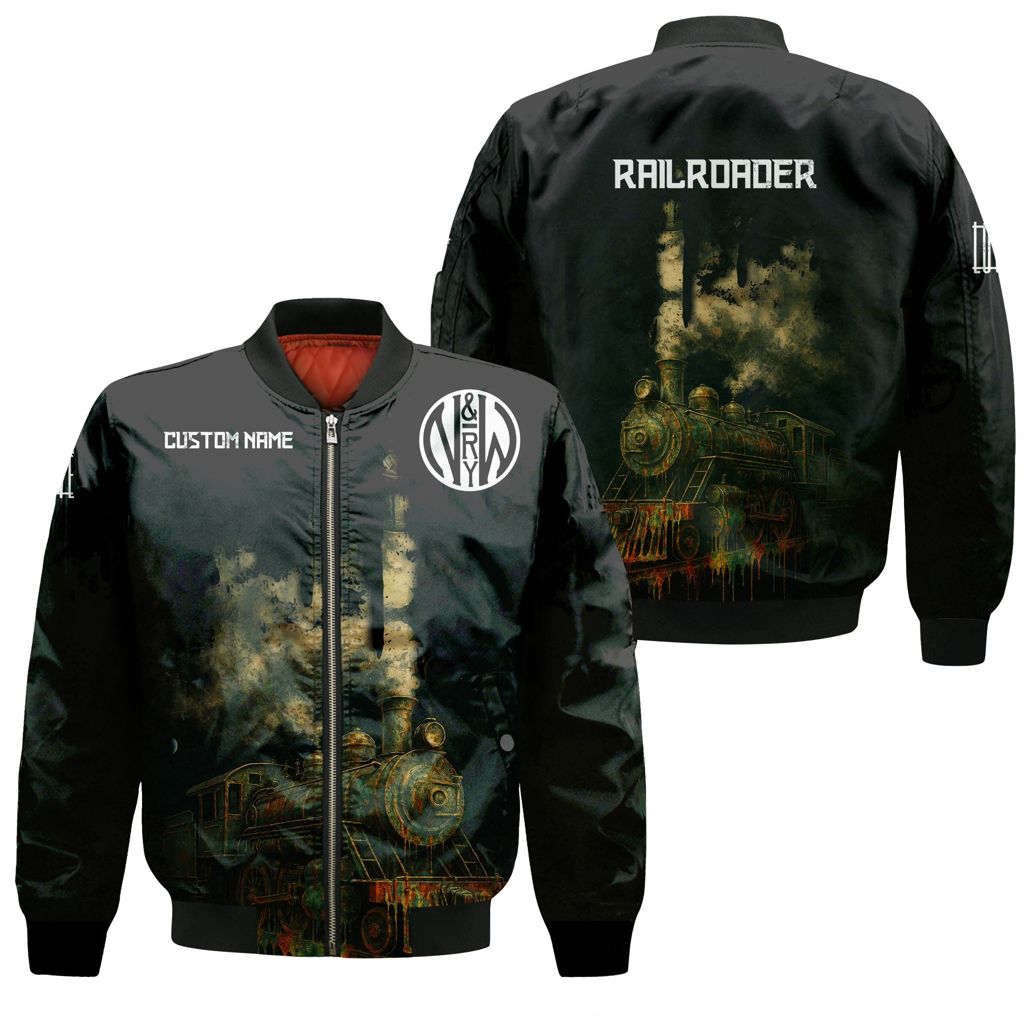 Railspirit Personalized Norfolk and Western Railway Bomber Jacket Vintage Train Art Style N&W Bomber For Locomotive Fans