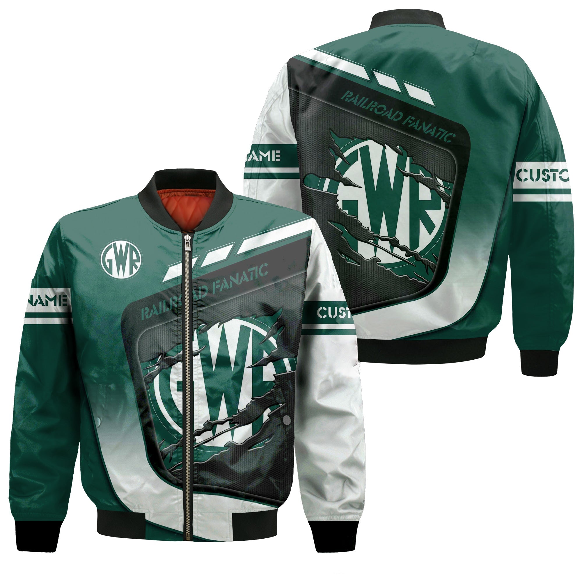 Railspirit Personalized Great Western Railway Bomber Jacket Ripped Texture Style Train Jacket For Railroad Fanatic