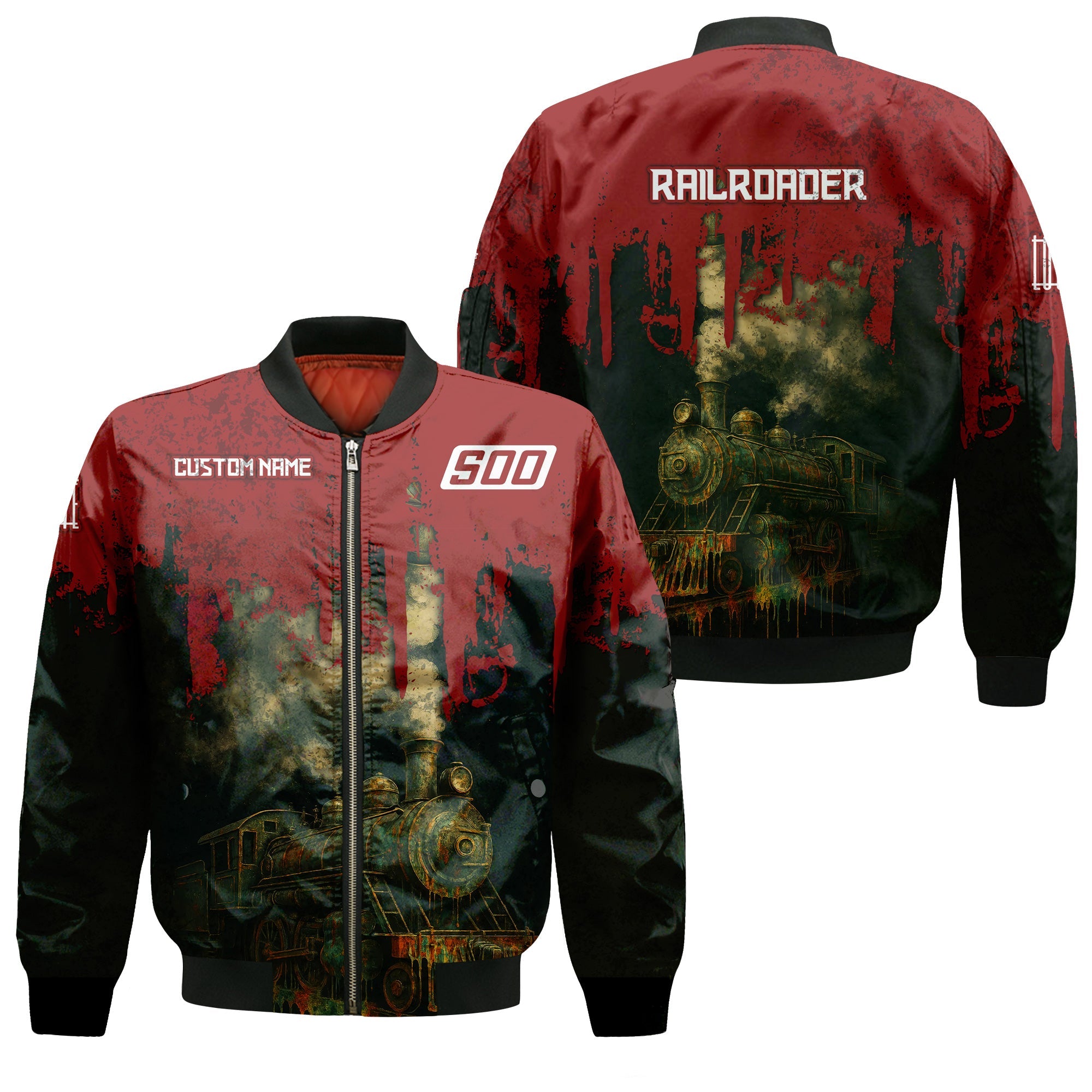 Railspirit Personalized Soo Line Railroad Bomber Jacket Vintage Train Art Style Bomber For Locomotive Fans