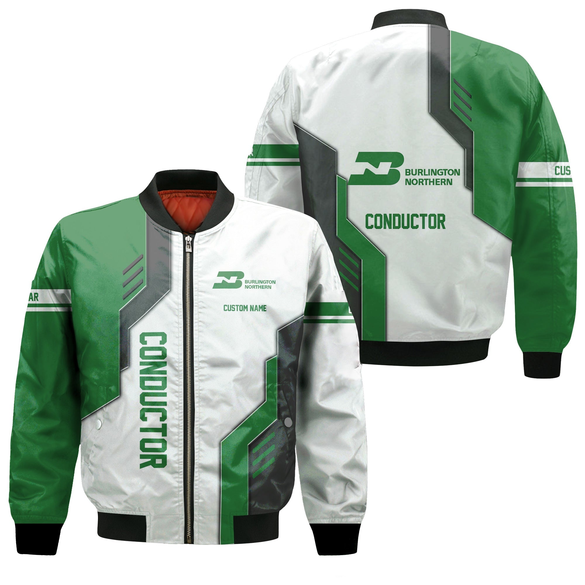 Railspirit Personalized Burlington Northern Railroad Bomber Jacket Unique Railway Style with Custom Job Train Jacket