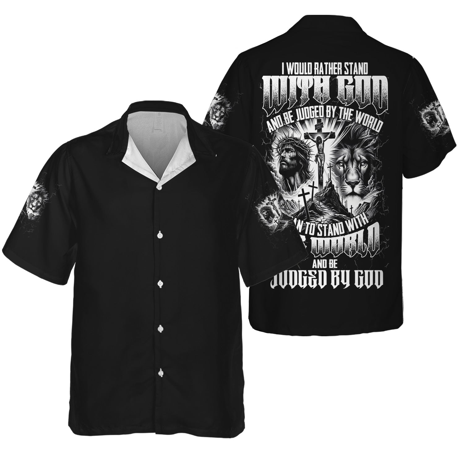 I Would Rather Stand With God Quote T-Shirt, Jesus & Lion Faith Design Christian Shirt Gift For Men, Hoodie Cross Design