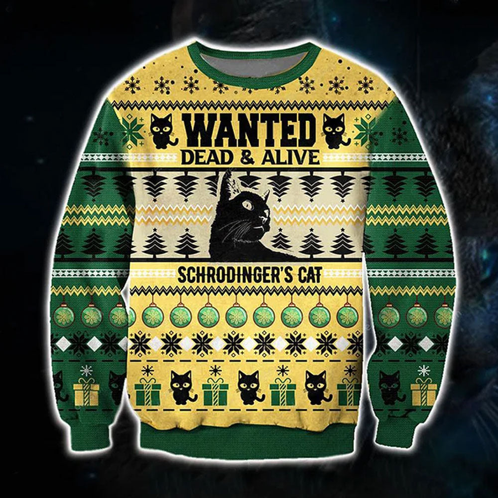 Hfv Dead Alive Schrodinger’S Cat Ugly Christmas Sweater Jumpers, For Men And Women, Ugly Christmas Sweater
