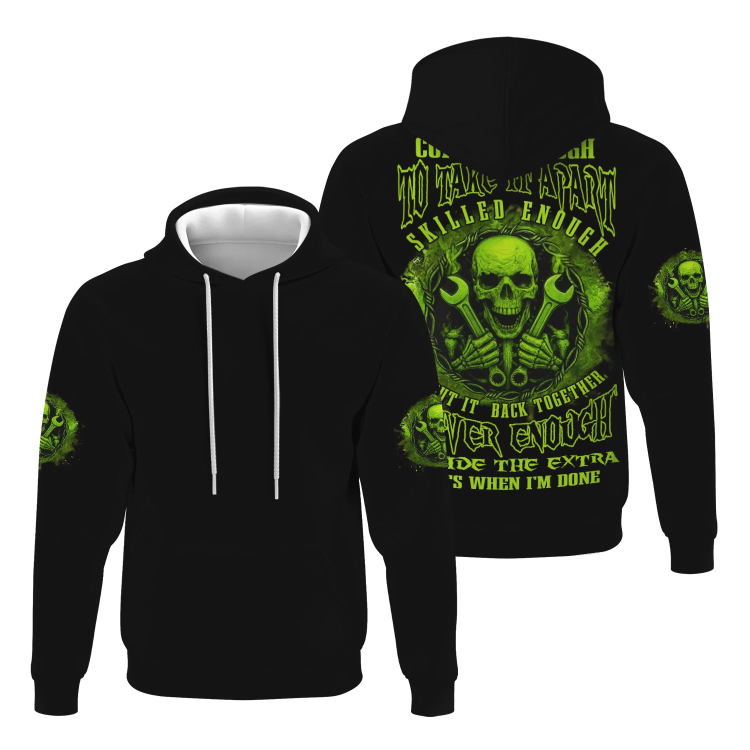 Funny Mechanic Skull Shirt, Curious Enough To Take It Apart Skilled Enough To Put It Back Together Quote Shirt, Neon Green Shirt for Mechanics and Car Lovers