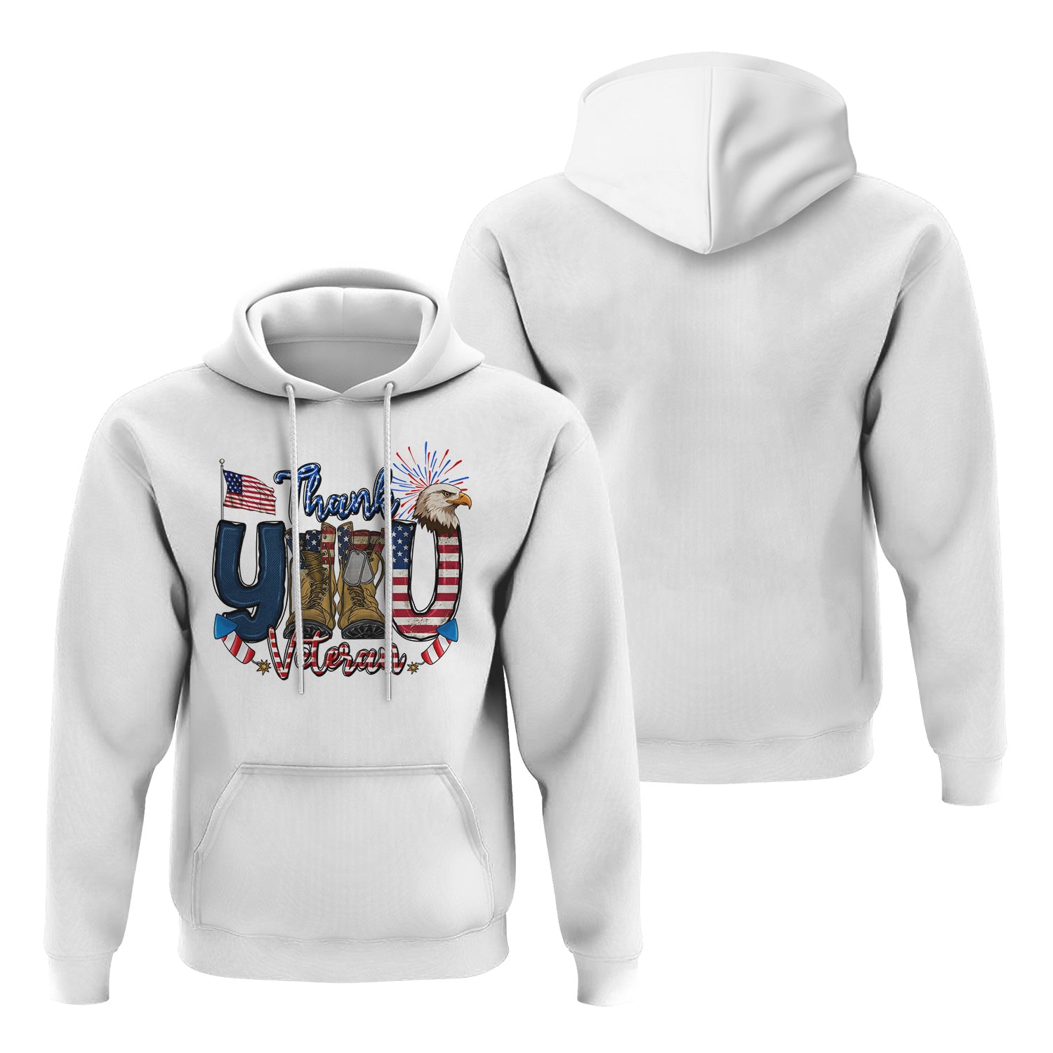 Thank You Veteran T-Shirt, Patriotic USA Flag, Eagle & Military Boots Graphic Hoodie to Honor Veterans, Perfect Gift for American Heroes
