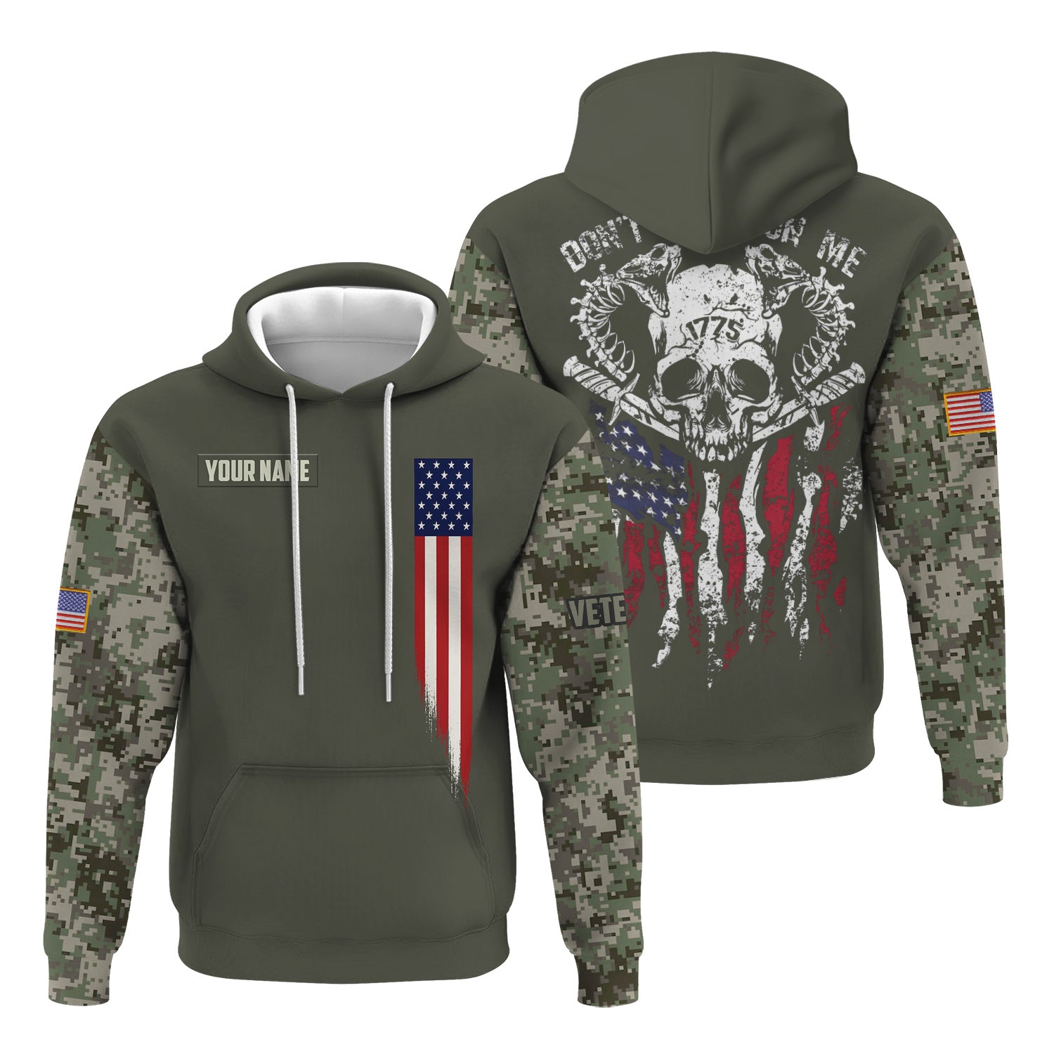 Veteran Don’t Tread On Me Shirt, 1775 Skull Snake American Flag Camo Sleeve Custom Tee, Patriotic Hoodie Gift For Men