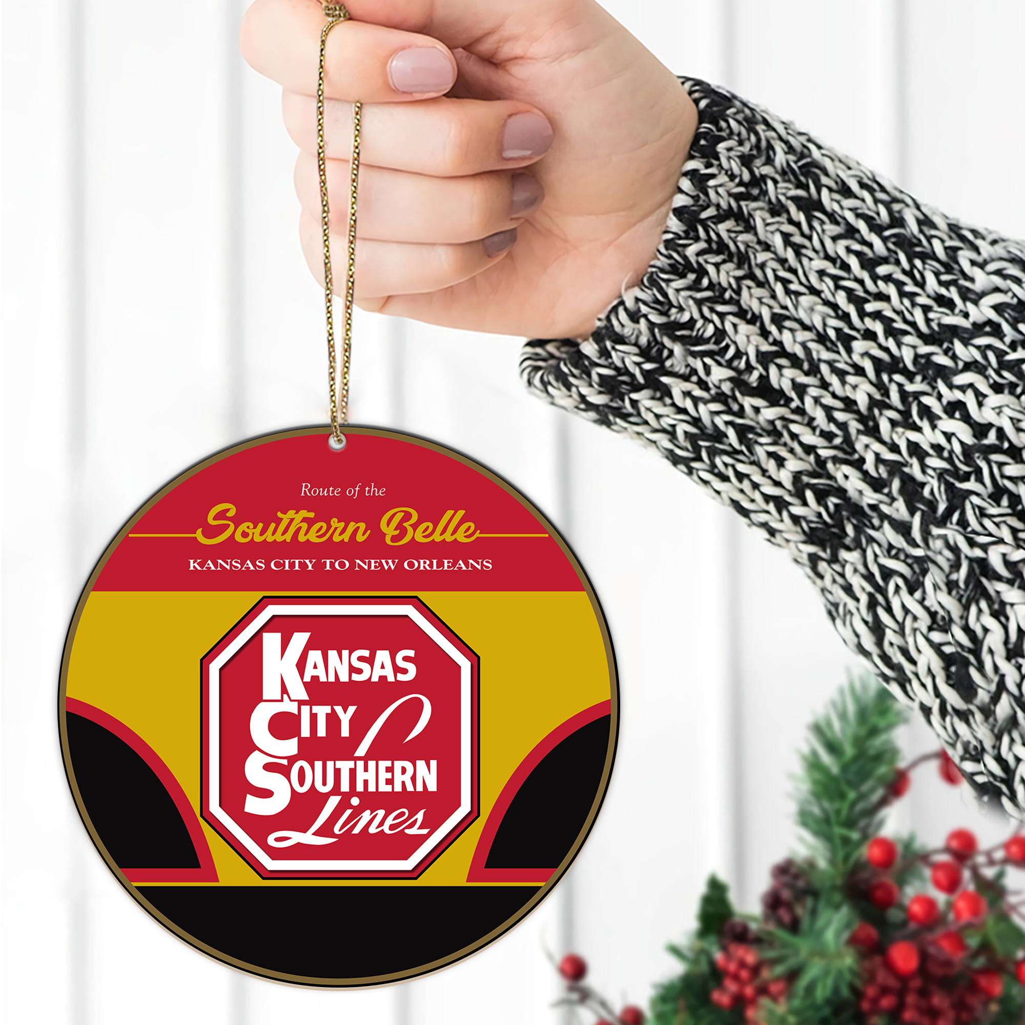 Kansas City Southern Railway Ornament, Retro Railroad Logo Christmas Decoration, Vintage Railway Gift for Fans