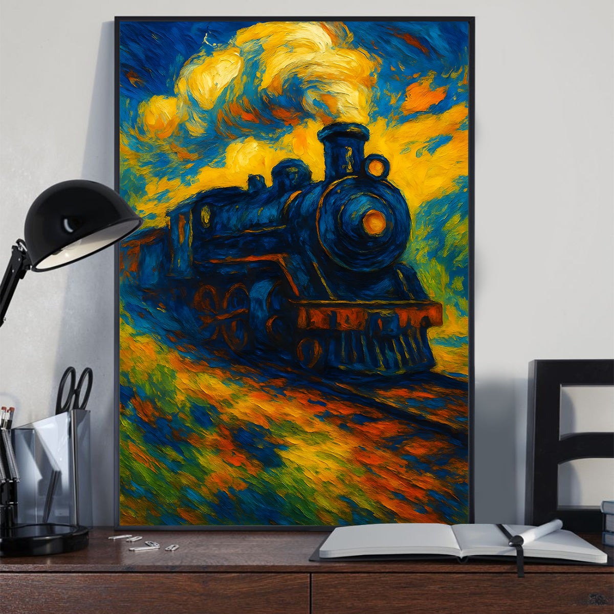 Railspirit Long Tail Canvas Vintage Locomotive Train Colorful Art Style Room Home Decor for Train Lovers