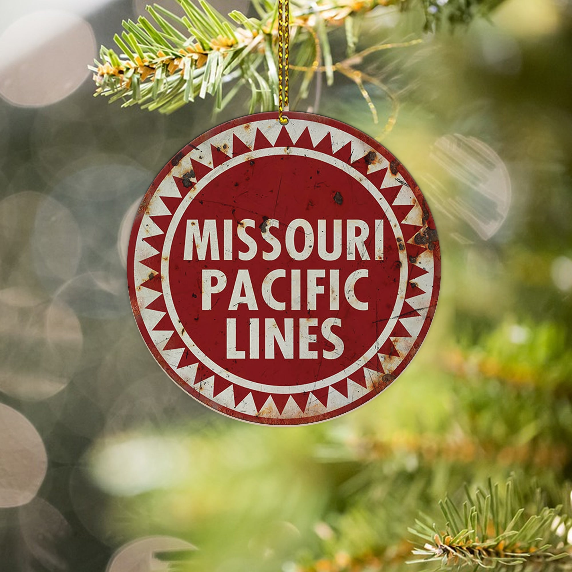 Missouri Pacific Railroad Ornament, Vintage Train Logo Round Christmas Decoration, Railway Gift for Collectors