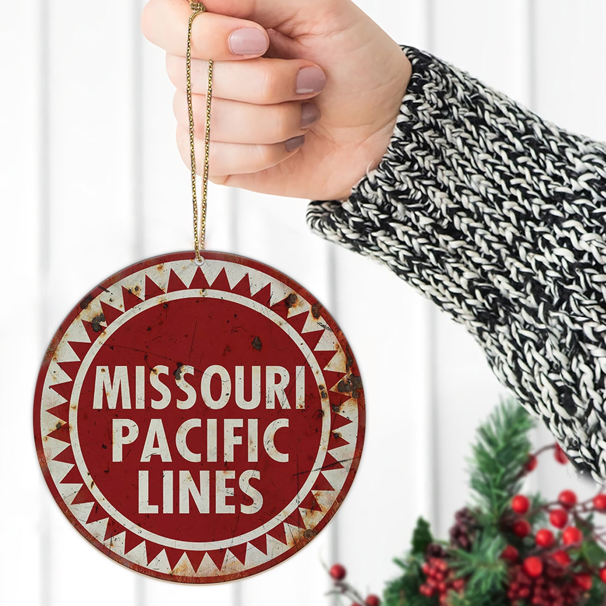 Missouri Pacific Railroad Ornament, Vintage Train Logo Round Christmas Decoration, Railway Gift for Collectors