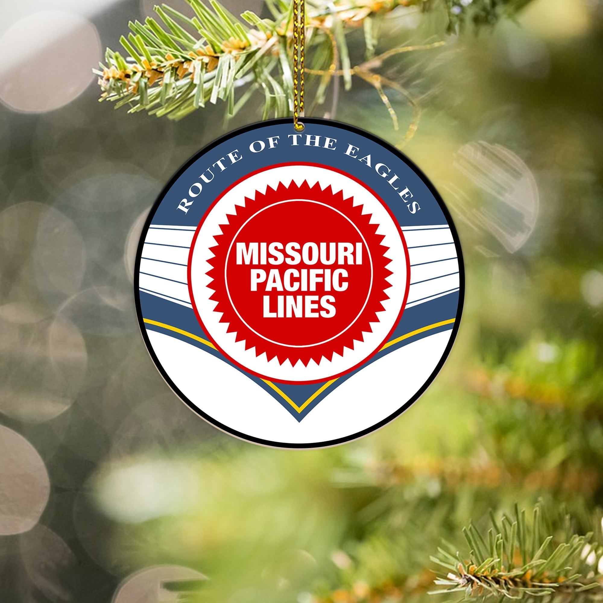 Missouri Pacific Railroad Ornament, Vintage Train Logo Round Christmas Decoration, Gift for Fans