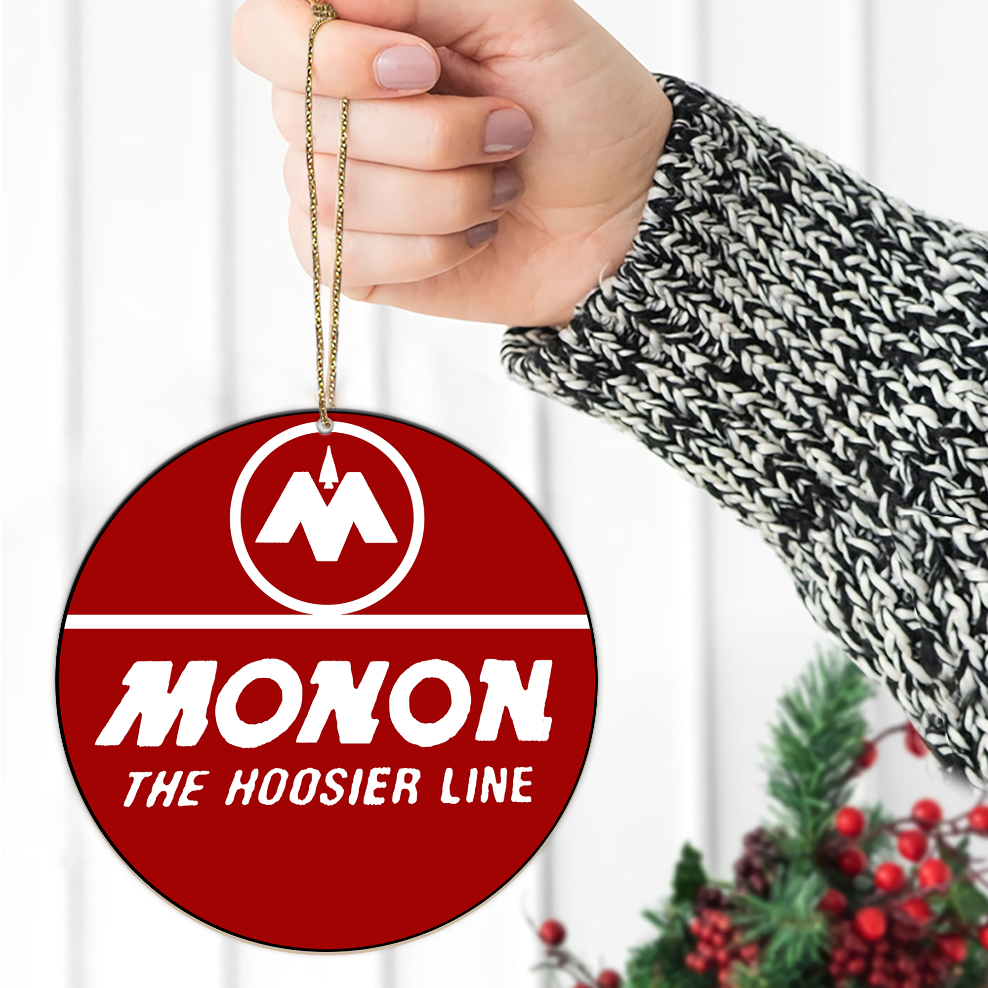 Monon Railroad Ornament, Classic Vintage Railway Logo Round Christmas Tree Decoration for Train Collectors