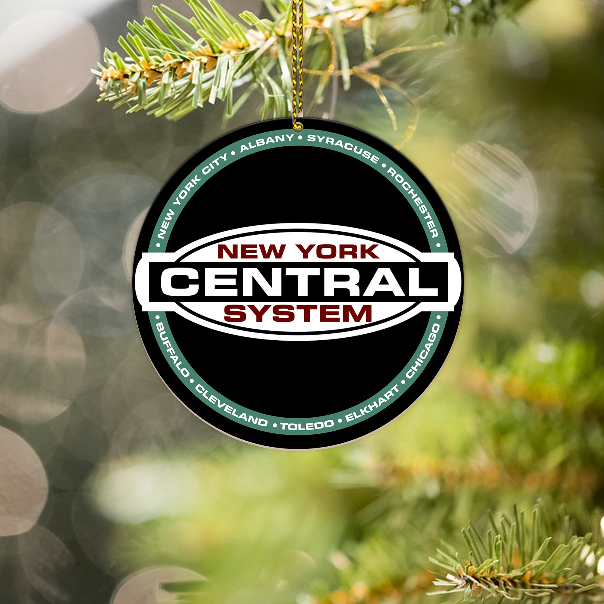 New York Central Railroad Ornament, Vintage Train Logo Round Christmas Tree Decoration, Retro Railway Gift Idea