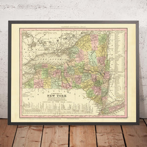 Old Map of New York State by H. S. Tanner, 1836: New York City, Buffalo, Rochester, Yonkers, Syracuse, Roads, Railway, Canals
