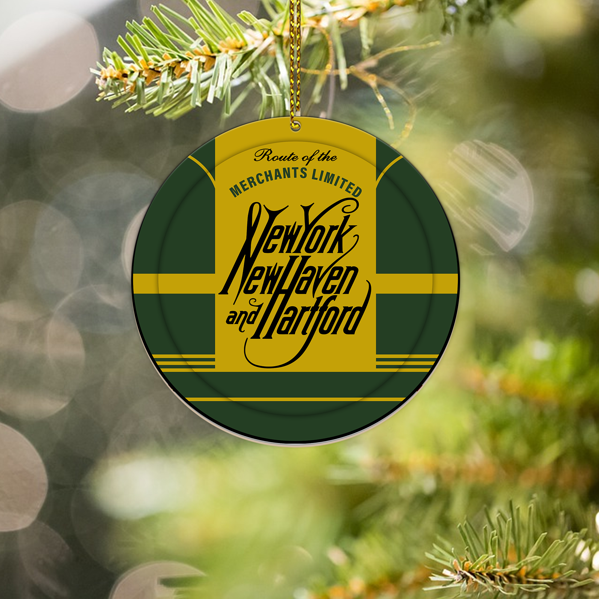 New York New Haven and Hartford Railroad Ornament, Vintage Train Logo Round Christmas Decoration, Railway Gift