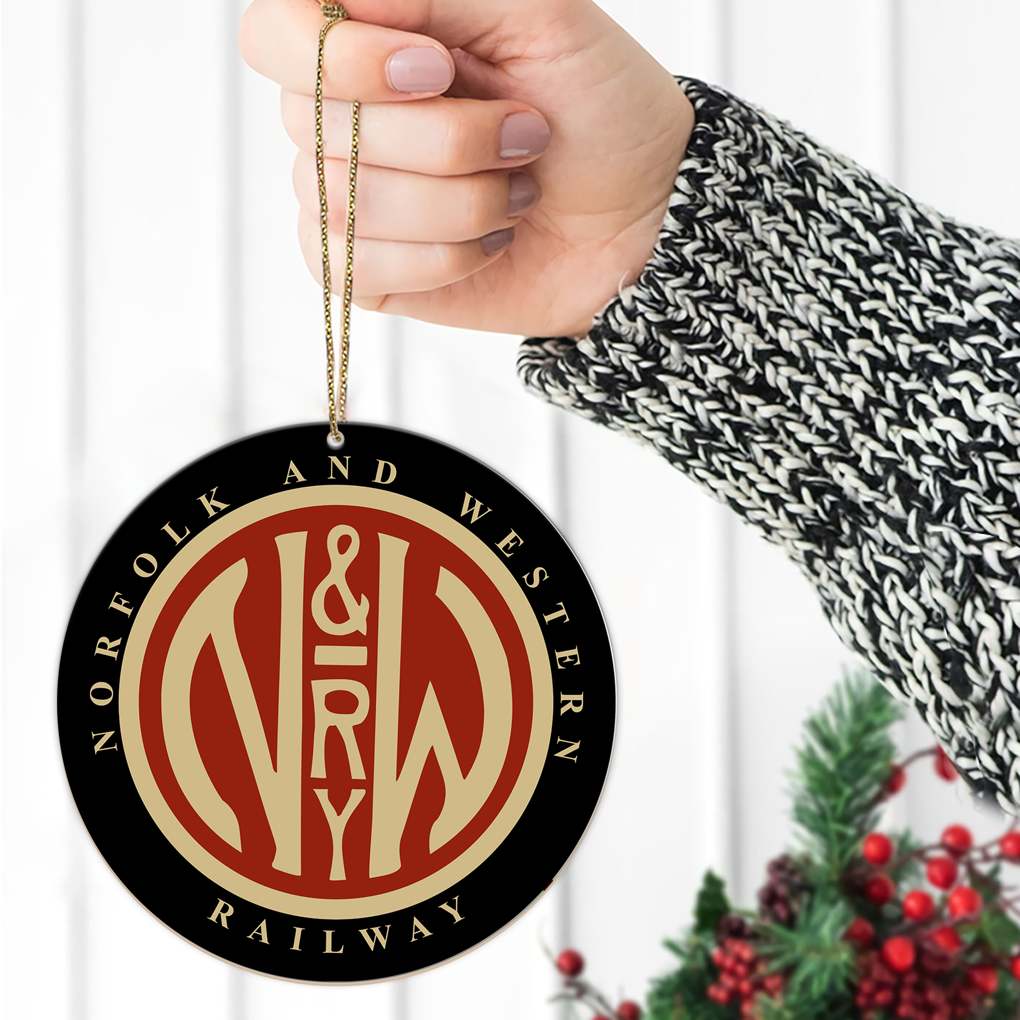 Norfolk and Western Railroad Ornament, Vintage Train Logo Christmas Decoration, Retro Railway Gift for Collectors