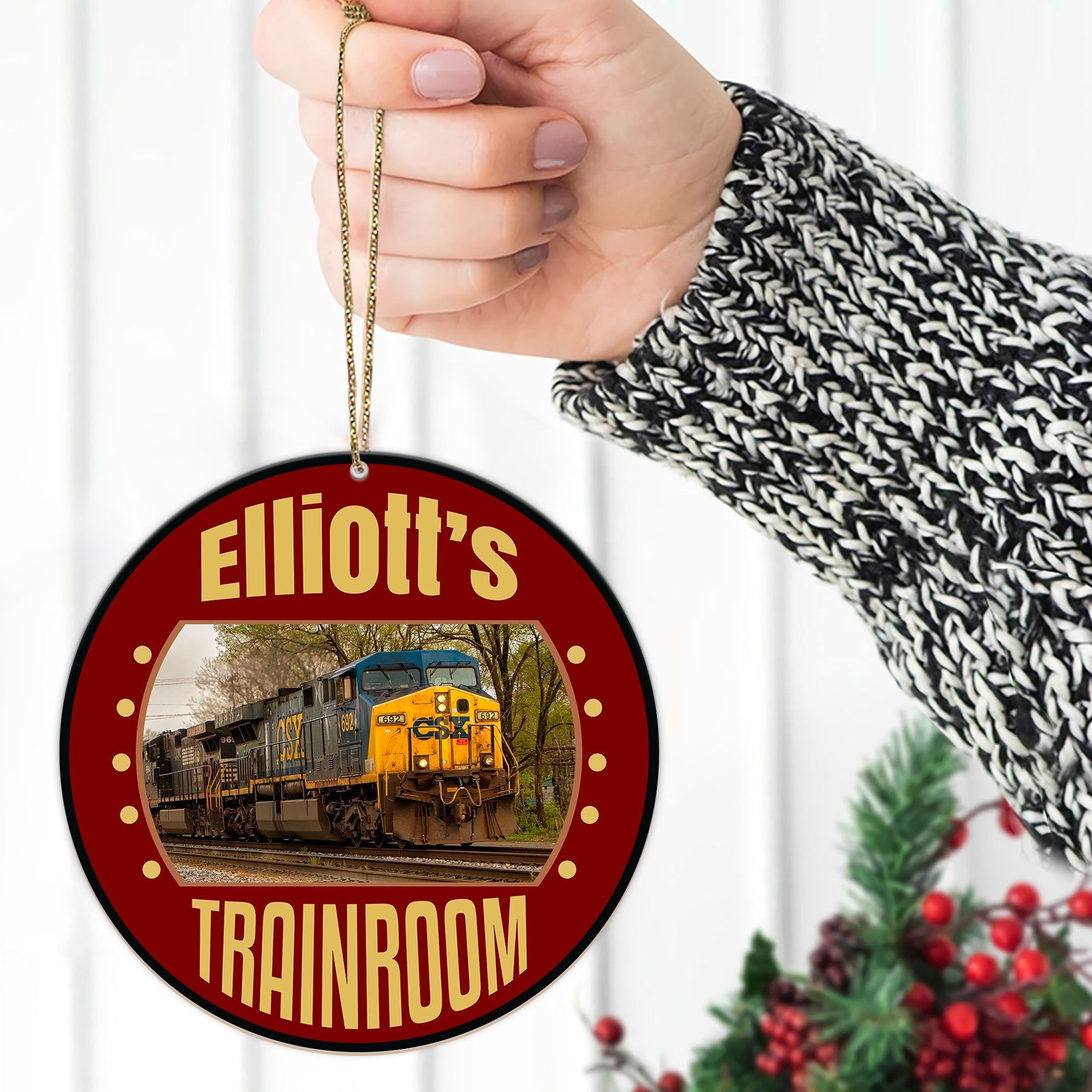 CSX Railroad Ornament, Personalized Vintage Train Logo Round Christmas Tree Decoration, Retro Railway Gift Idea