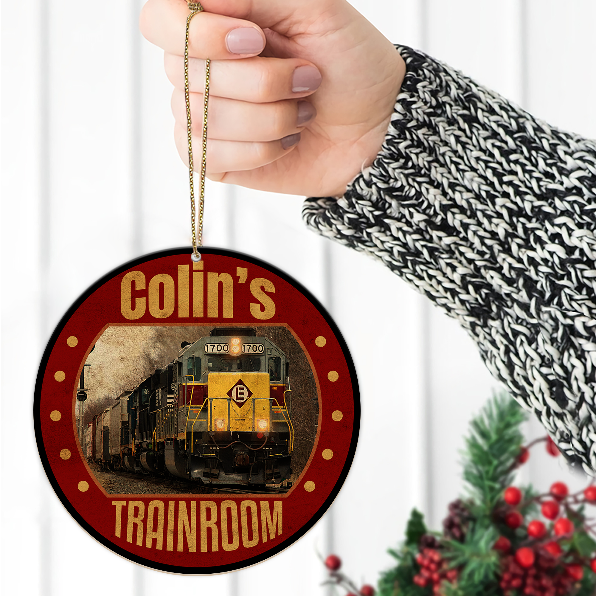 Erie Lackawanna Railroad Ornament, Personalized Vintage Train Logo Round Christmas Decoration, Railway Gift for Collectors