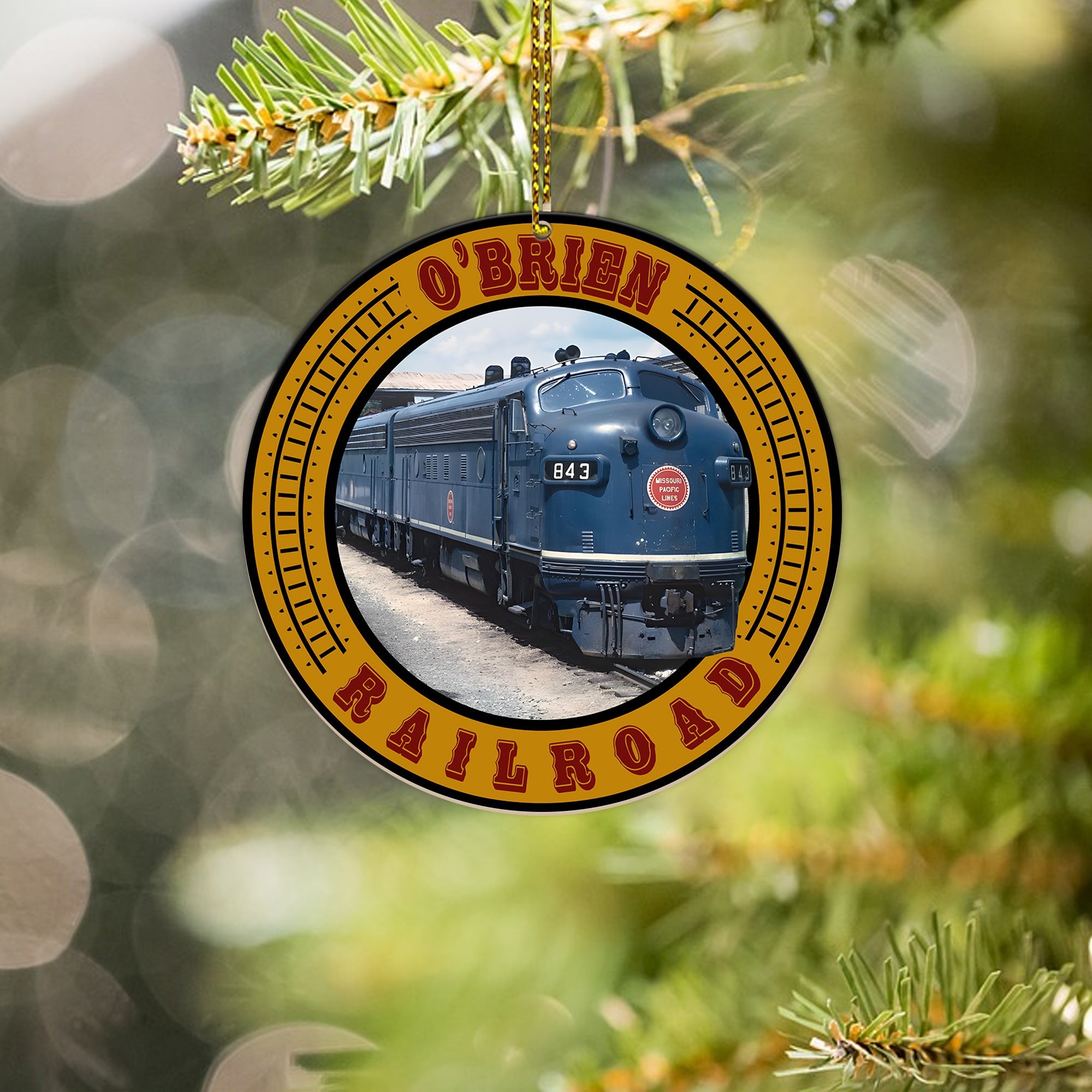 Missouri Pacific Railroad Ornament, Personalized Vintage Train Logo Round Christmas Decoration, Railway Gift Idea