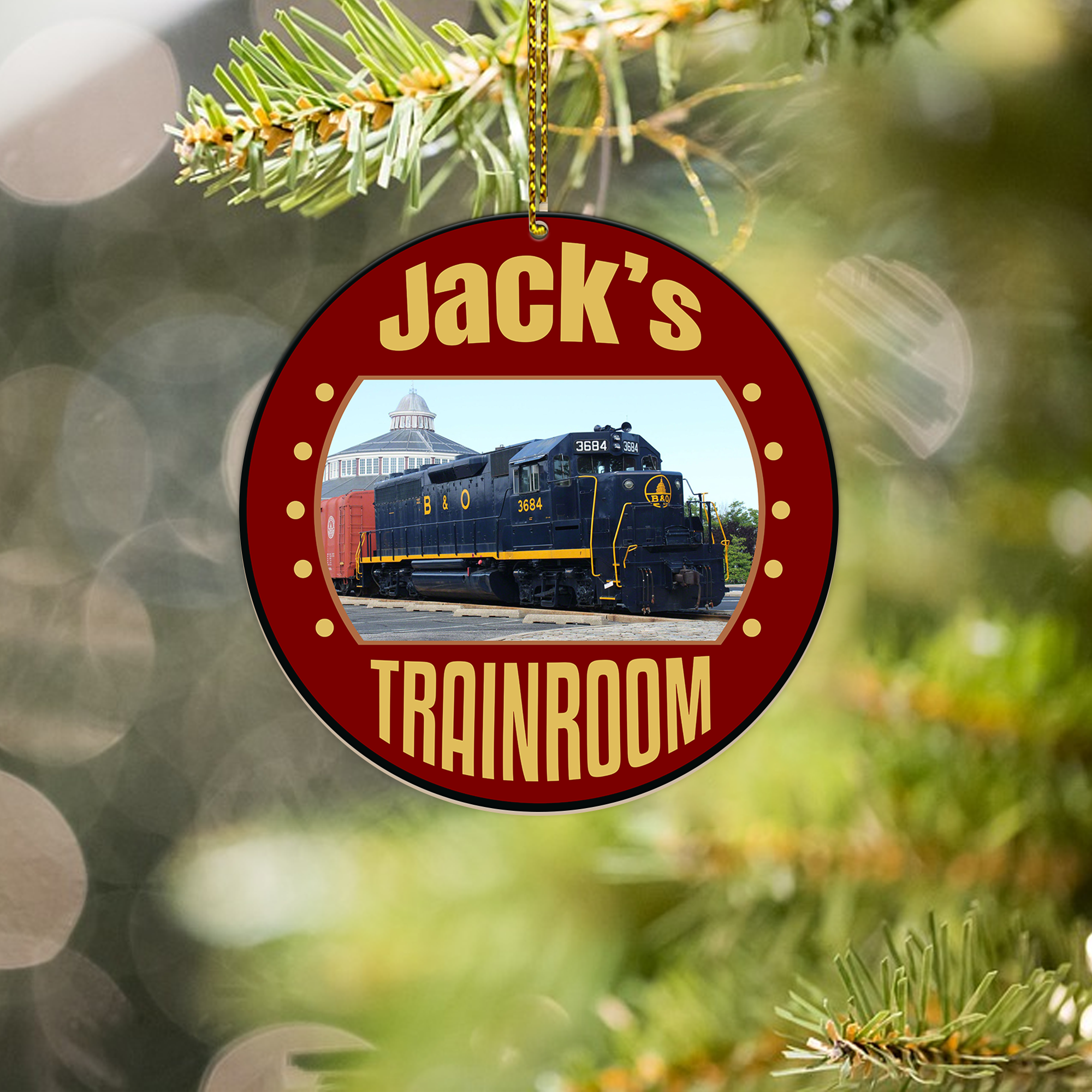 Personalized Baltimore and Ohio Railroad Ornament, Retro Train Logo Christmas Tree Decoration, Vintage Railway Family Gift