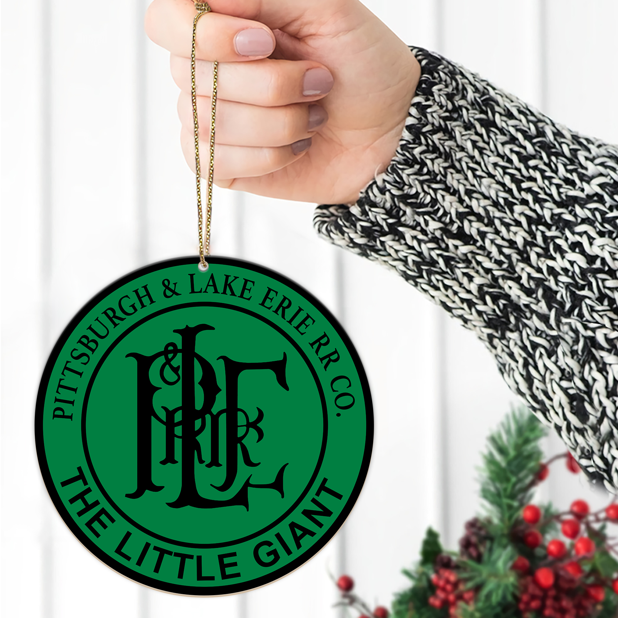 Pittsburgh and Lake Erie Railroad Ornament, Vintage Train Logo Round Christmas Decoration for Collectors and Fans