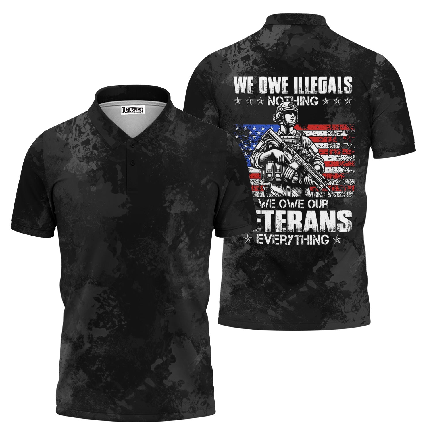 Patriotic Veteran Support T-Shirt, USA Flag & Soldier Graphic Design, Honoring Military Service and American Heroes, Gift For Veterans