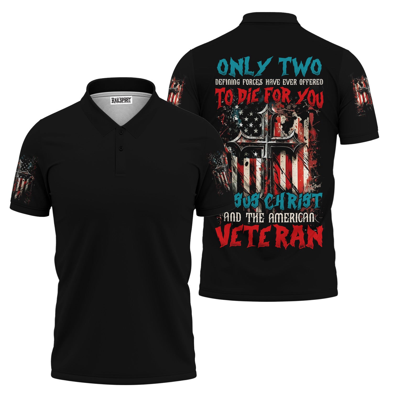 Jesus Christ and American Veteran T-Shirt, Patriotic Christian Graphic Hoodie Only Two Forces Offered to Die for You USA Flag Design