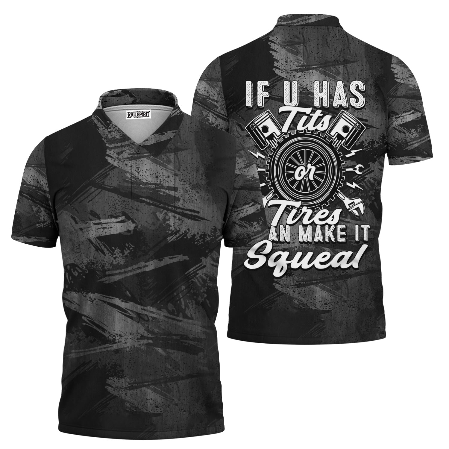Funny Mechanic All Over Print T-Shirt, If U Has Tits or Tires Can Make It Squeal Bold Auto Repair Humor Graphic Hoodie for Men