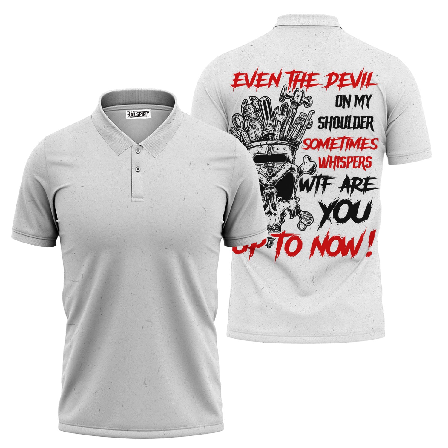 Devil on My Shoulder Mechanic T-Shirt, Funny Skull & Tools Graphic Hoodie with Sometimes Whispers WTF Quote, Perfect Mechanic Gift