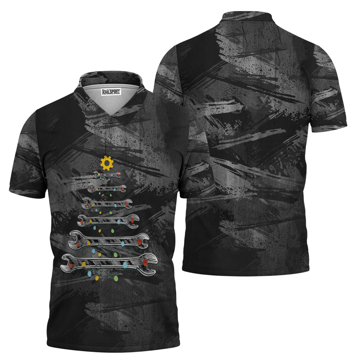 Mechanic Christmas T-Shirt, Wrench Christmas Tree Graphic Tee with Tools & Holiday Lights, Perfect Xmas Gift for Auto Techs and Mechanics