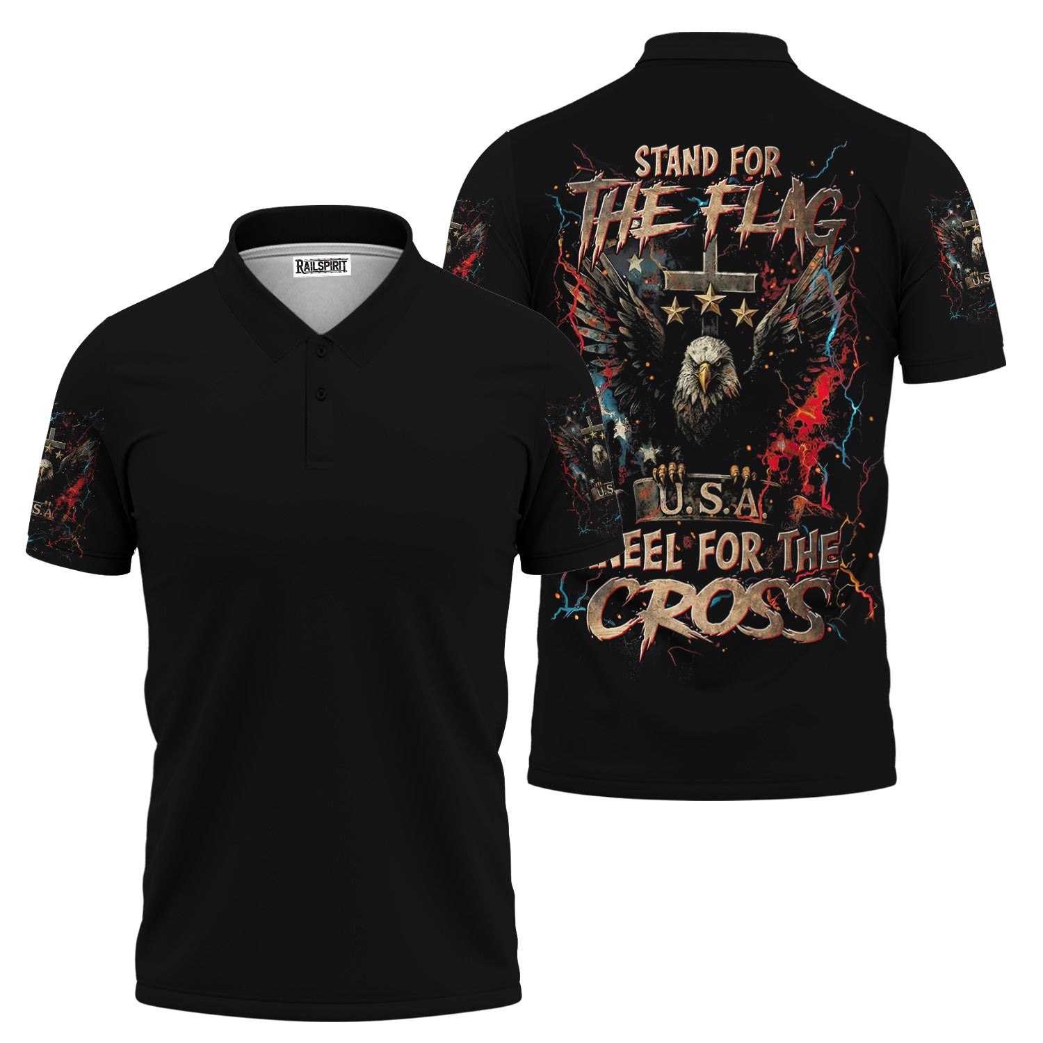 Stand for the Flag Kneel for the Cross T-Shirt, Patriotic Christian Eagle Graphic Tee for USA Pride, Faith Believers & American Freedom Fans