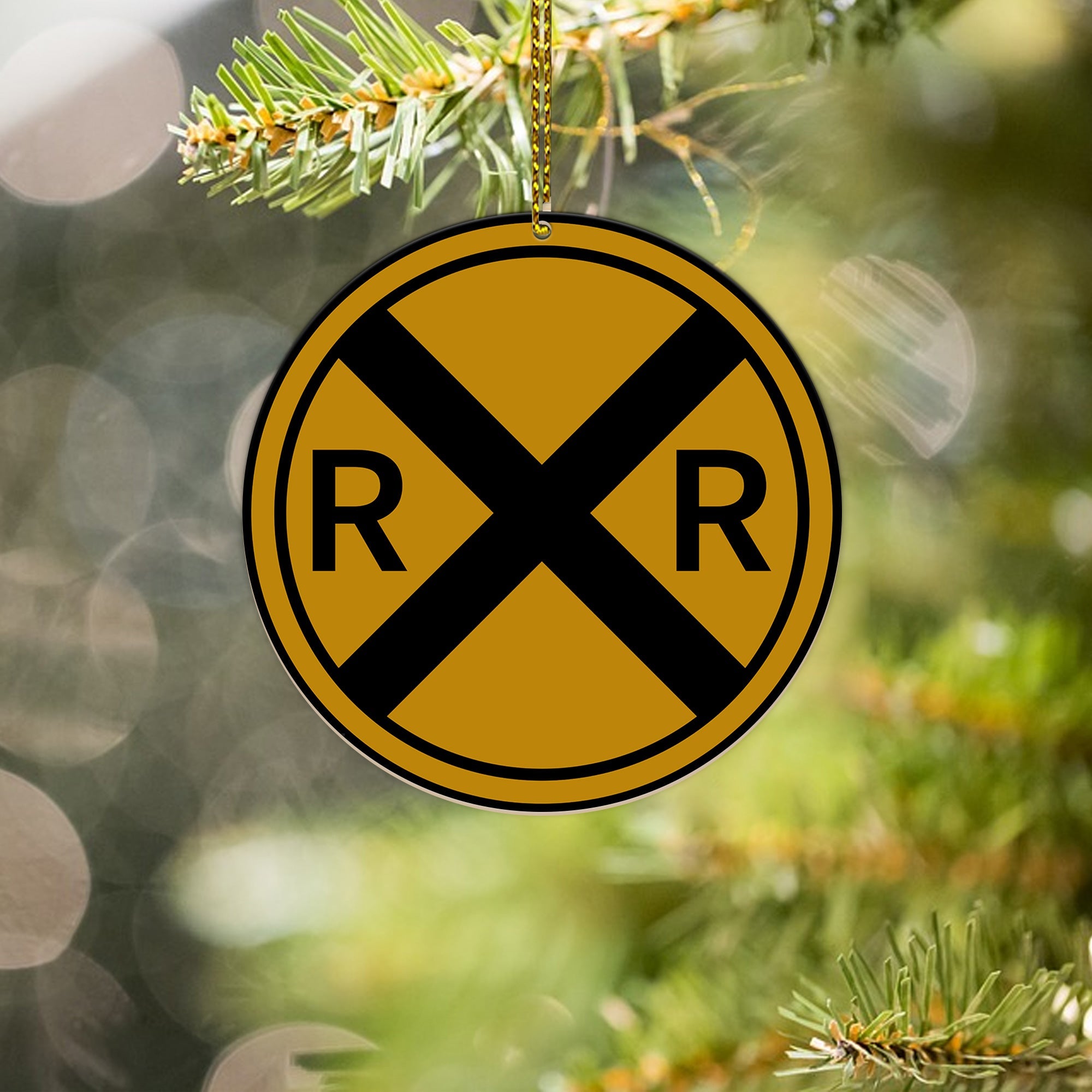 RR Ornament, Vintage Railroad Logo Ornament, Retro Round Christmas Tree Decoration for Railway Fans Gift Idea